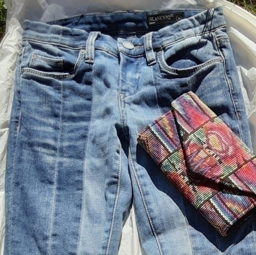 Skinny Step Hem Patchwork Jeans-Size 24 - Picture 5 of 7